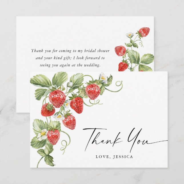 Trendy Watercolor Meadow Strawberry Thank You Card (Front/Back)