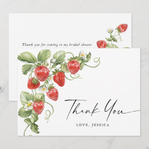 Trendy Watercolor Meadow Strawberry Thank You Card