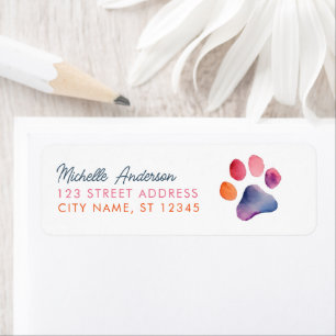 Trendy Watercolor Paw Print Return Address Label