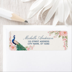 Trendy Watercolor Peacock Flowers Return Address