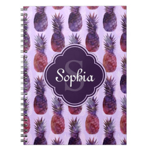Trendy Watercolor Pineapple Pattern Notebook