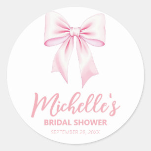 Trendy Watercolor Pink Bow Coquette Bridal Shower Classic Round Sticker