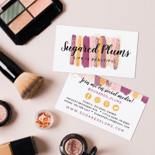 Trendy Watercolor Plum Purple & Gold Social Media Business Card