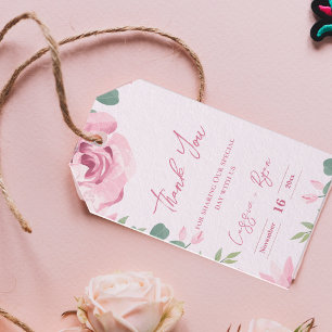Trendy Watercolor Pretty Blush Pink Floral Wedding Gift Tags