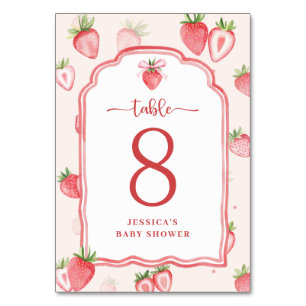 Trendy Watercolor Strawberry Baby Shower Table Number