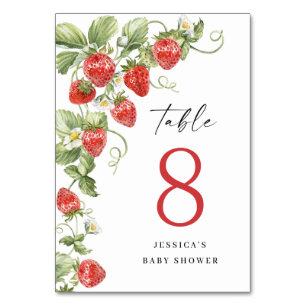 Trendy Watercolor Strawberry Baby Shower Table Number