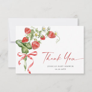 Trendy Watercolor Strawberry Baby Shower Thank You Card
