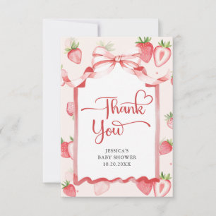 Trendy Watercolor Strawberry Baby Shower Thank You Card