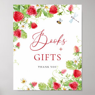 Trendy Watercolor Strawberry Books for Baby Shower Poster