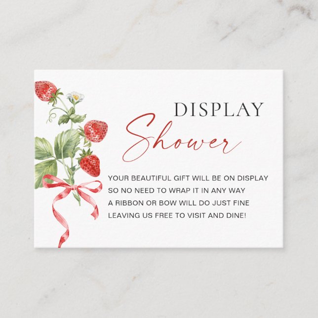 Trendy Watercolor Strawberry Bridal Display Shower Enclosure Card (Front)