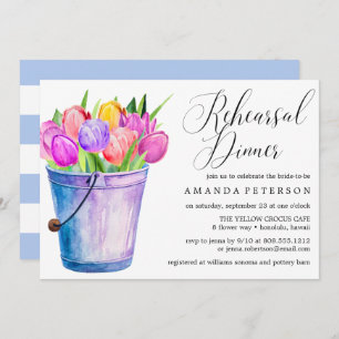 Trendy Watercolor Tulips rustic rehearsal dinner Invitation