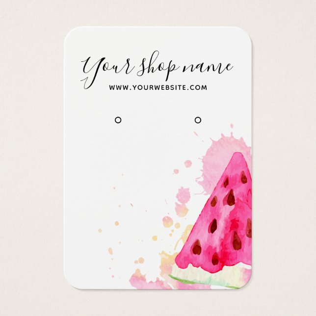 Trendy watercolor watermelon earring display card (Front)