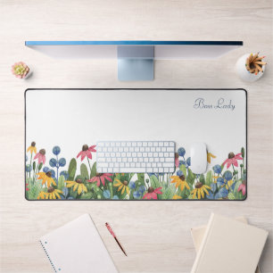 Trendy, Watercolor Wildflowers Border Pattern  Desk Mat