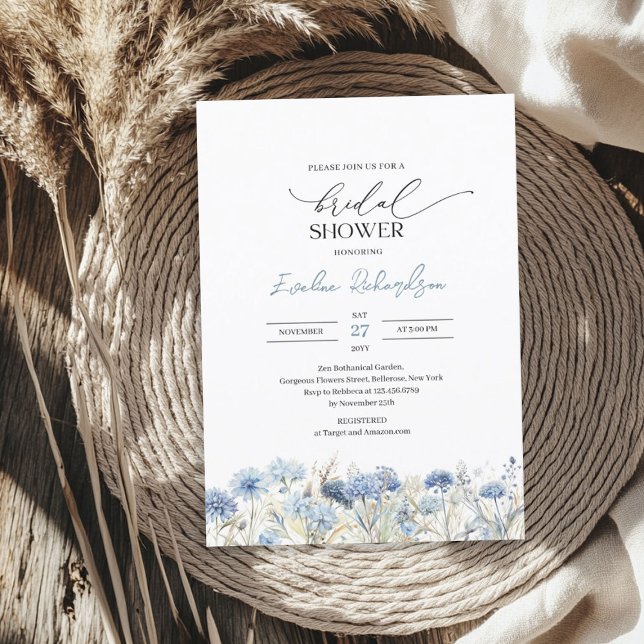 Trendy watercolor winter dusty blue wildflowers invitation (Trendy watercolor winter dusty blue wildflowers invitation)