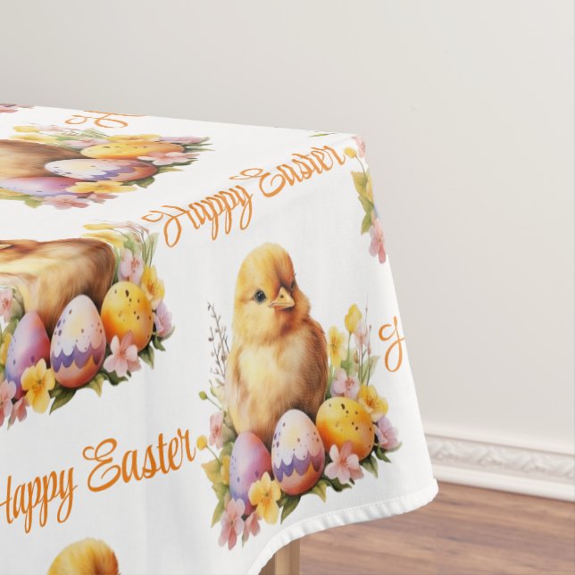Trendy Watercolor Yellow Chicken with Eggs Tablecloth (In Situ)