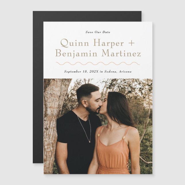 Trendy Wave Photo Save the Date Magnetic Card (Front/Back)