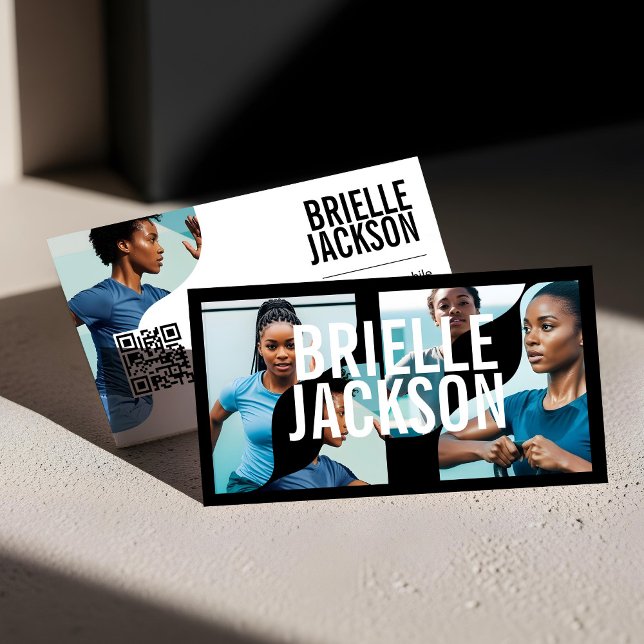 Trendy Wavy Photo Frame Personal Trainer Fitness Business Card (Trendy Wavy Photo Frame Personal Trainer Fitness Business Card)