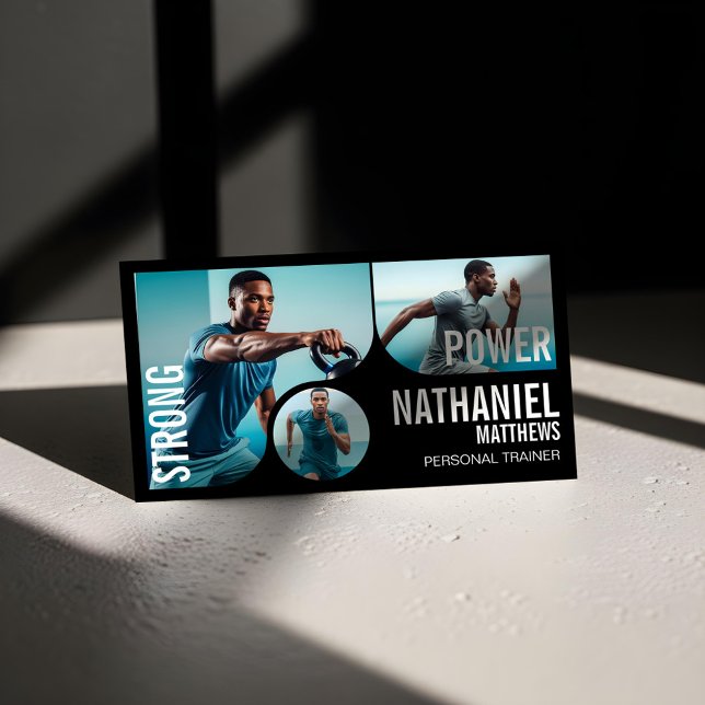 Trendy Wavy Photo Frame Personal Trainer Fitness  Business Card (Trendy Wavy Photo Frame Personal Trainer Fitness Business Card)