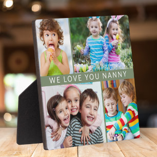 Trendy We Love You Nanny 4 Photo Collage Green Plaque