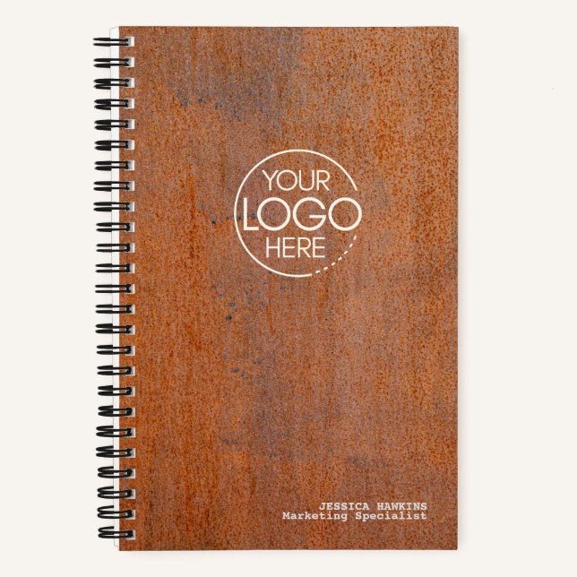 Trendy Weathered Rusted Steel Modern Logo Notebook (Front)