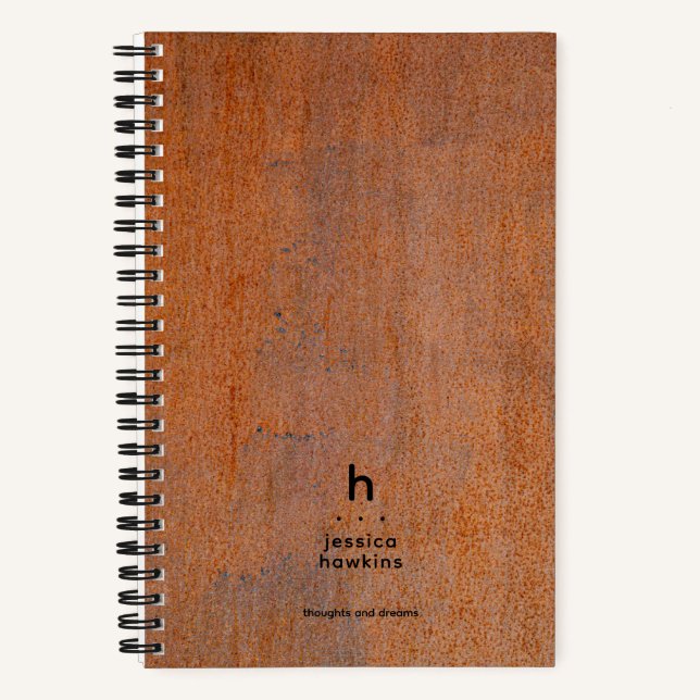 Trendy Weathered Rusty Steel Modern Monogram Notebook (Front)