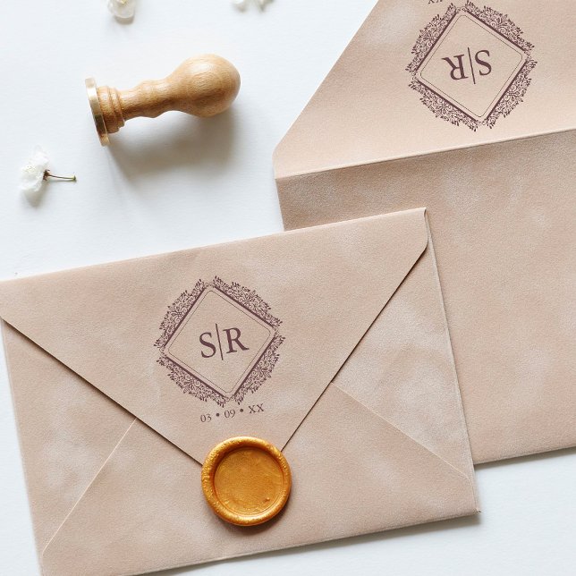 Trendy Wedding Initials Ornamental Sophisticated Rubber Stamp (Creator Uploaded)
