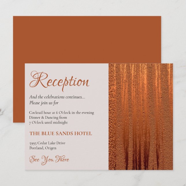 Trendy Wedding Reception Faux Copper Metallic Foil Enclosure Card (Front/Back)