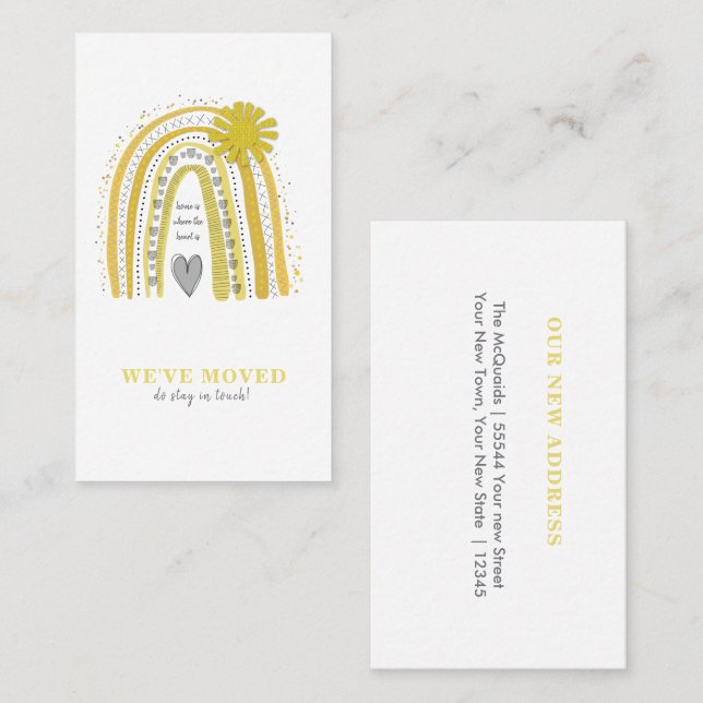 Trendy  We've Moved  Announcement Boho Grey Yellow (Front/Back)
