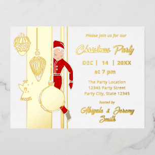 Trendy Whimsical Christmas Ornament Party Foil Invitation Postcard