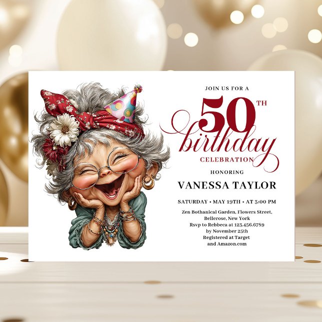 Trendy Whimsical Woman 50th Birthday Funny Humor  Invitation (Trendy Whimsical Woman 50th Birthday Funny Humor Invitation)