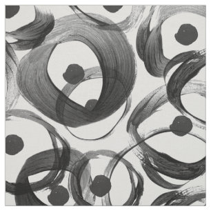 Trendy white black watercolor brushstrokes dots fabric