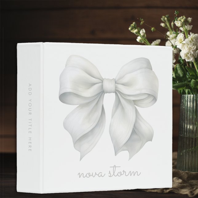 Trendy White Bow Personalized With Name Monogram Binder (Creator Uploaded)