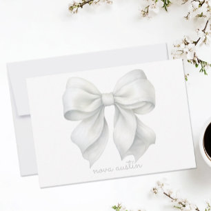 Trendy White Bow Personalized With Name Monogram Card