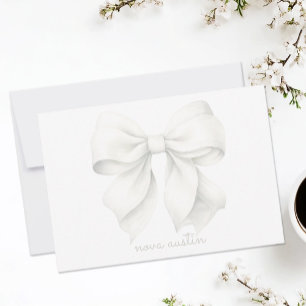 Trendy White Bow Personalized With Name Monogram Card