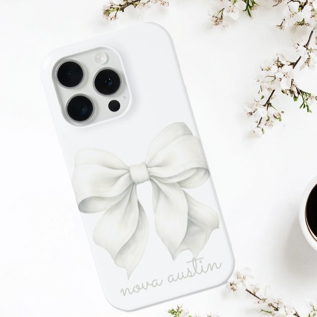 Trendy White Bow Personalized With Name Monogram Case-Mate iPhone Case (Creator Uploaded)