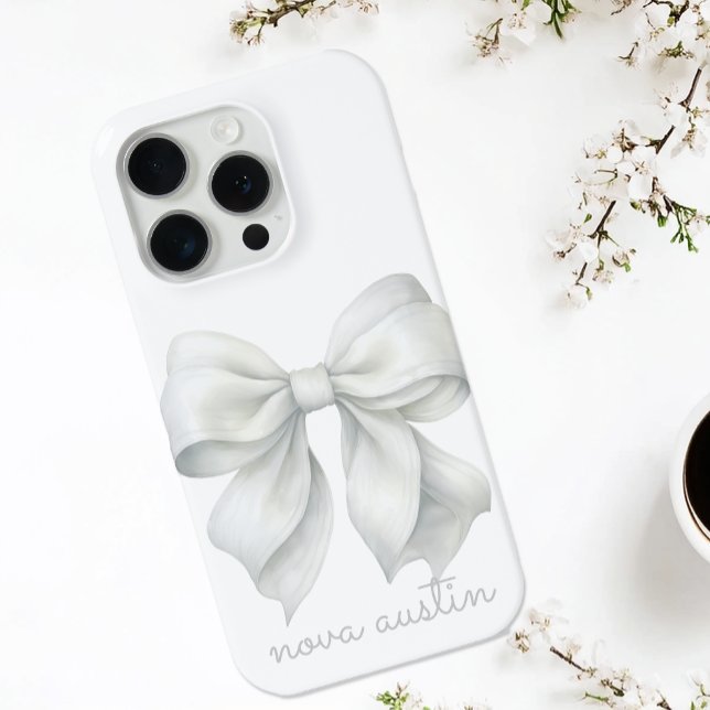 Trendy White Bow Personalized With Name Monogram Case-Mate iPhone Case (Creator Uploaded)