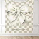 Trendy White Bow Personalized With Name Monogram Fleece Blanket<br><div class="desc">Embrace elegance and style with our Trendy White Bow Personalized With Name Monogram Fleece Blanket. This beautiful blanket features a chic preppy coquette bow design, perfect for adding a touch of sophistication to any nursery or living space. Its trendy chequered pattern complements the classic white bow, making it an ideal...</div>