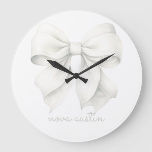 Trendy White Bow Personalized With Name Monogram Large Clock