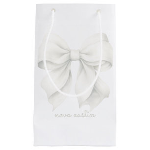 Trendy White Bow Personalized With Name Monogram Small Gift Bag