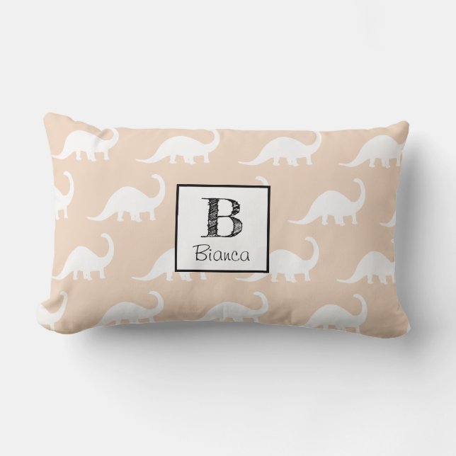 Trendy White Brontosaurus Dinosaurs Personalized Lumbar Pillow (Front)