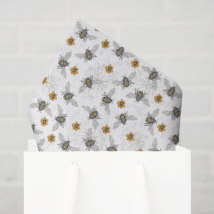 Trendy White Buzzing Spring & Summer Honeybee Tissue Paper