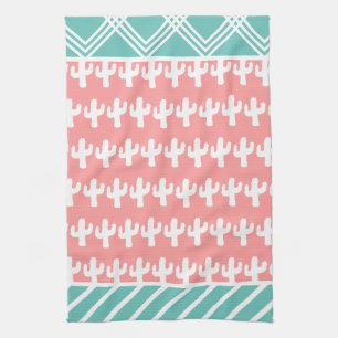Trendy White Cactus & Geometric Kitchen Towel