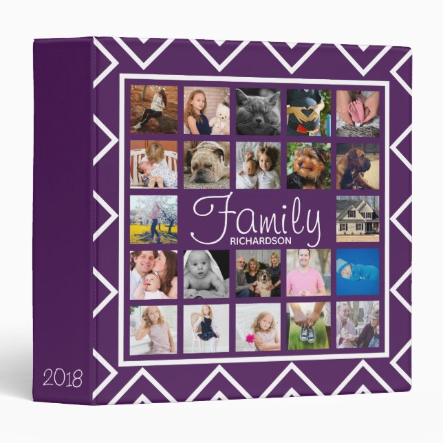 Trendy White Chevrons Family Photo Collage Binder (Front/Spine)