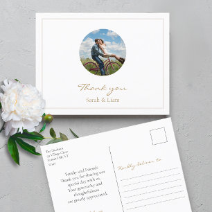 Trendy White Couple Photo Wedding Thank You Postcard