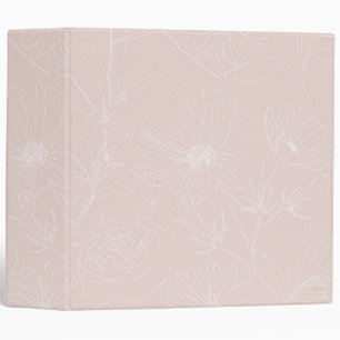Trendy White Flowers outlines Blush Pink design Binder