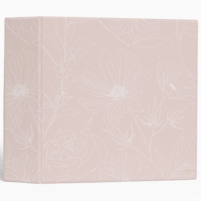 Trendy White Flowers outlines Blush Pink design Binder (Front/Spine)