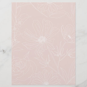 Trendy White Flowers outlines Blush Pink design Letterhead