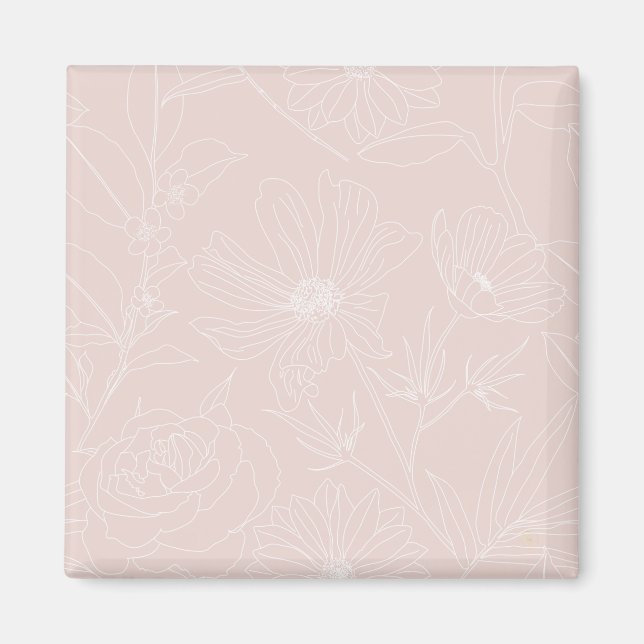 Trendy White Flowers outlines Blush Pink design Magnet (Front)