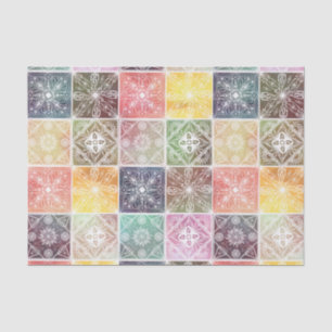 Trendy White Geometric Ornament Colorful Tile Art Tissue Paper