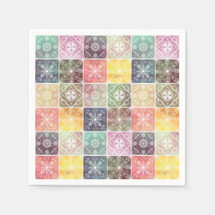 Trendy White Geometric Ornament Colourful Tile Art Napkin